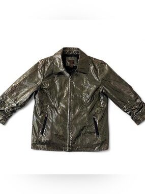 Multiples Metallic Bronze Snake-Print Foils Print Y2K Rave Core Jacket
